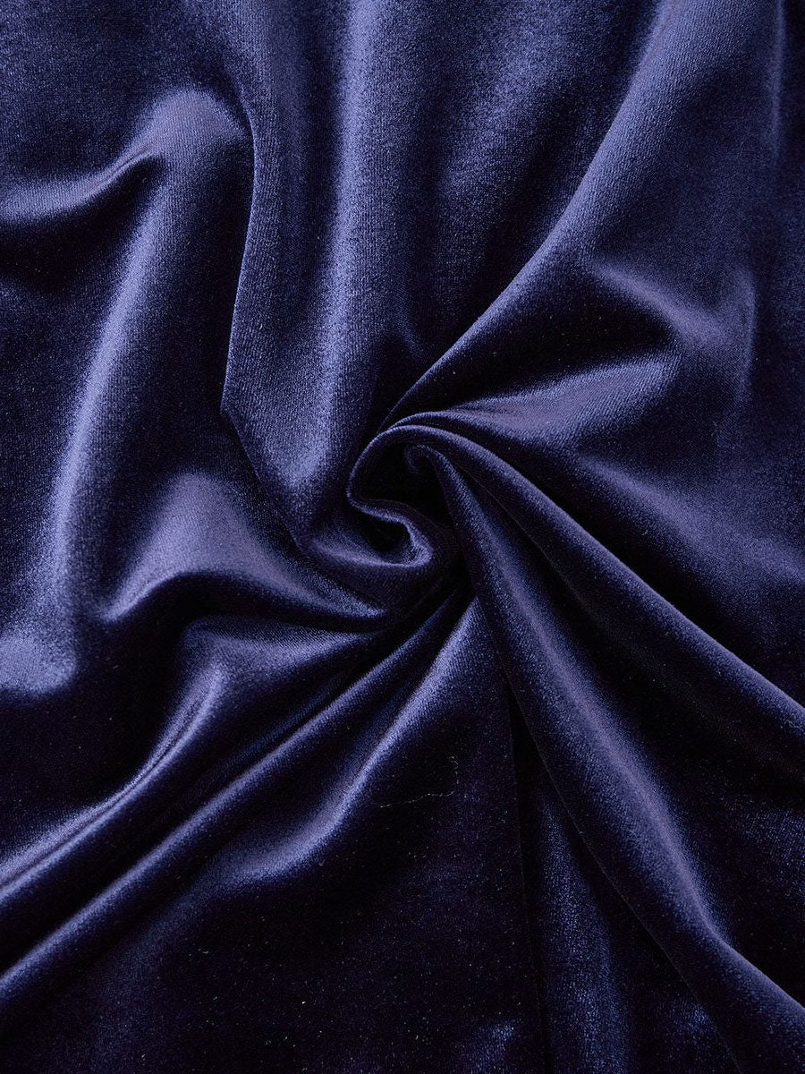 Velvet A-Line Midi Dress with Long Sleeves - Blue