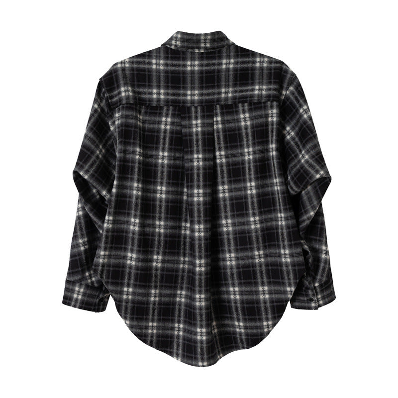 Flanellhemd Damen Oversize mit Karomuster und asymmetrischem Saum