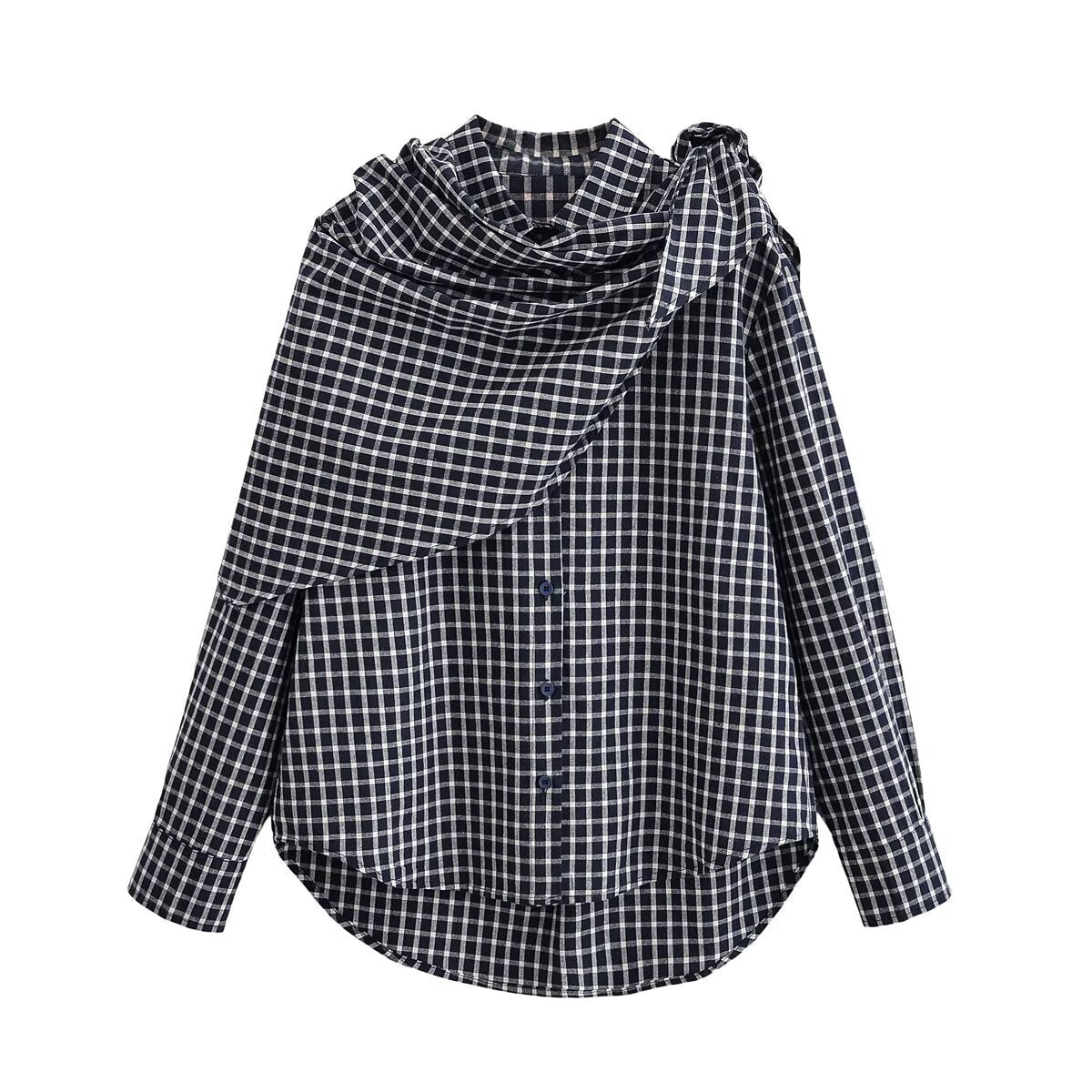 Hemdbluse mit Karomuster und Schal-Tuch für Damen