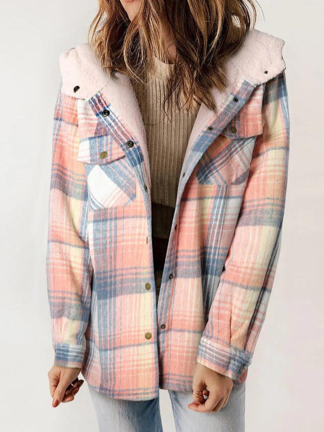 Herbstjacke mit Karomuster und Kapuze für Damen
