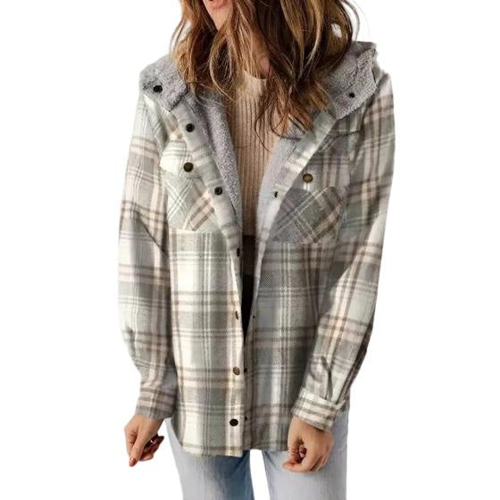 Herbstjacke mit Karomuster und Kapuze für Damen