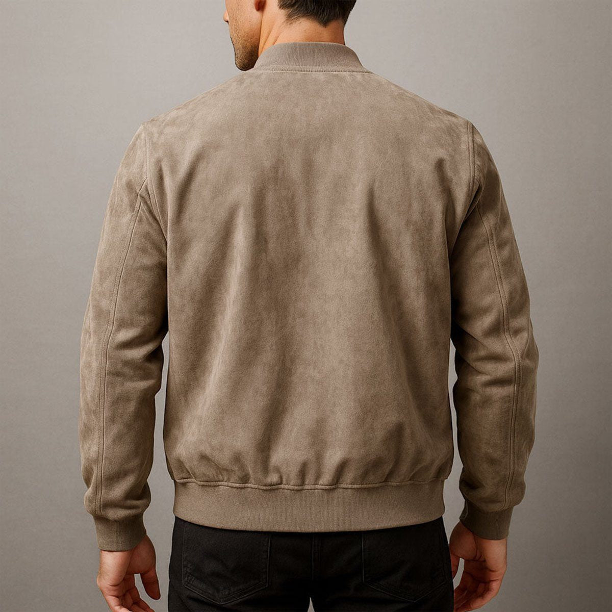 Suede-Look Zip-Up Bomber Jacket - Brown