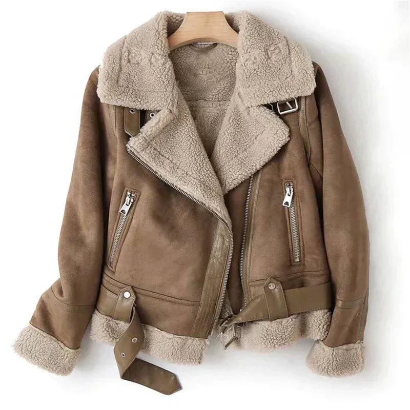 Suede-Look Aviator Jacket with Sherpa-Style Trim - Brown
