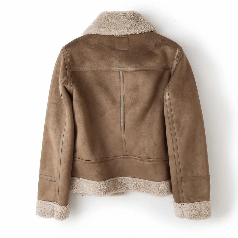 Suede-Look Aviator Jacket with Sherpa-Style Trim - Brown