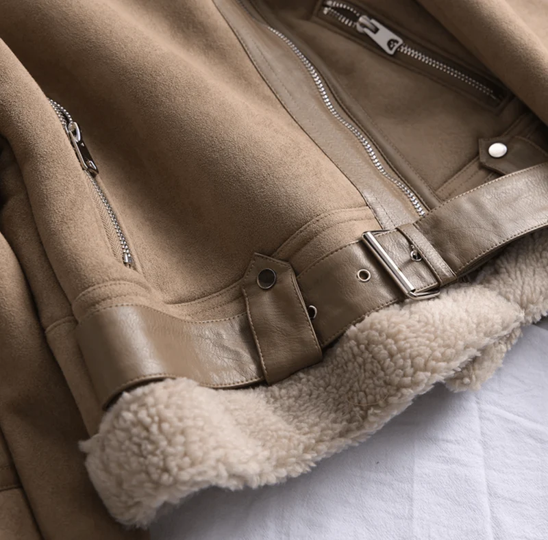 Suede-Look Aviator Jacket with Sherpa-Style Trim - Brown
