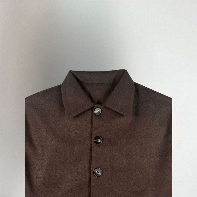 Oversized Shirt-Collar Jacket with Dropped Shoulders - Dark Brown