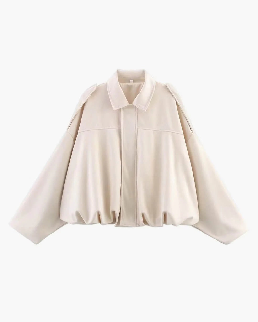 Faux Suede Bomber Jacket with Point Collar - White