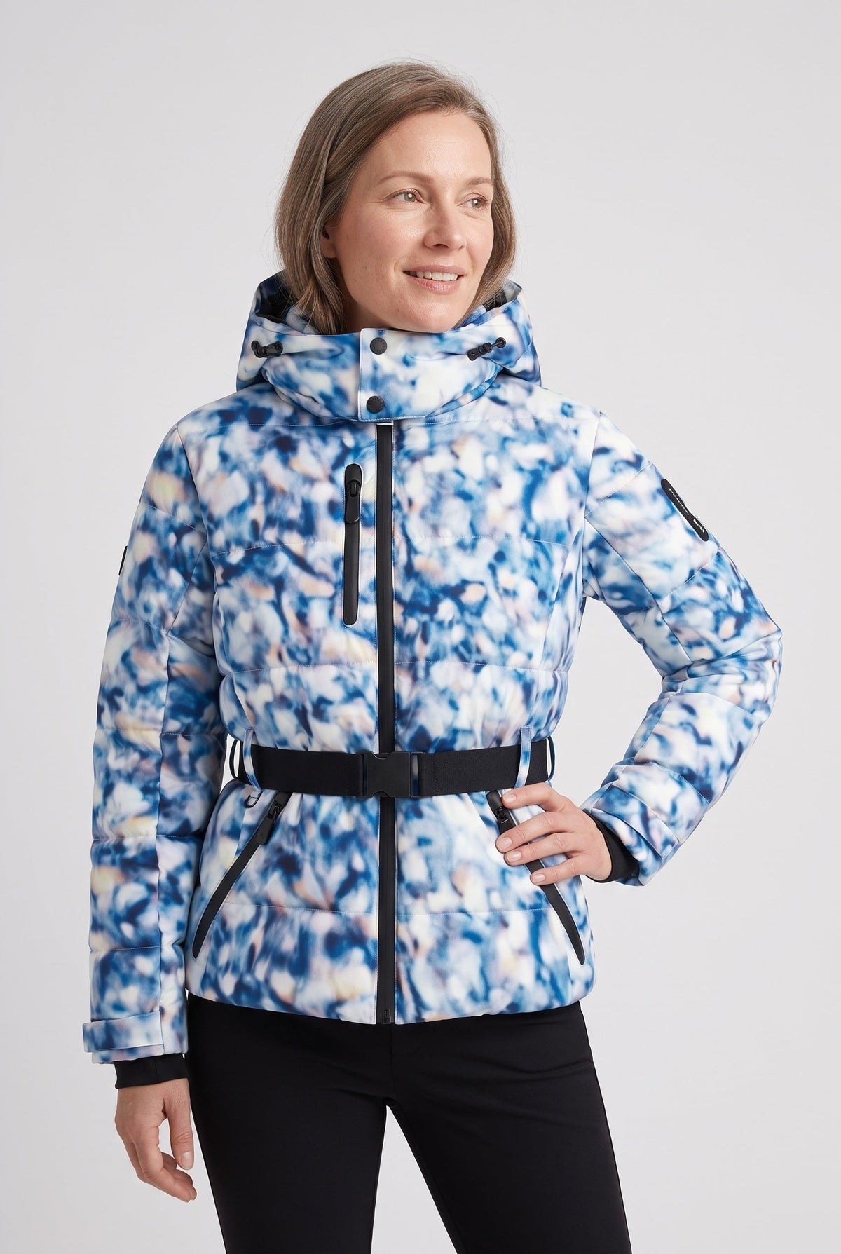 Belted Glossy Puffer Jacket - Blue