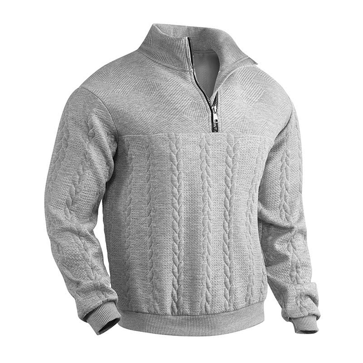 Cable-Panel Quarter-Zip Jumper - Grey Marbled