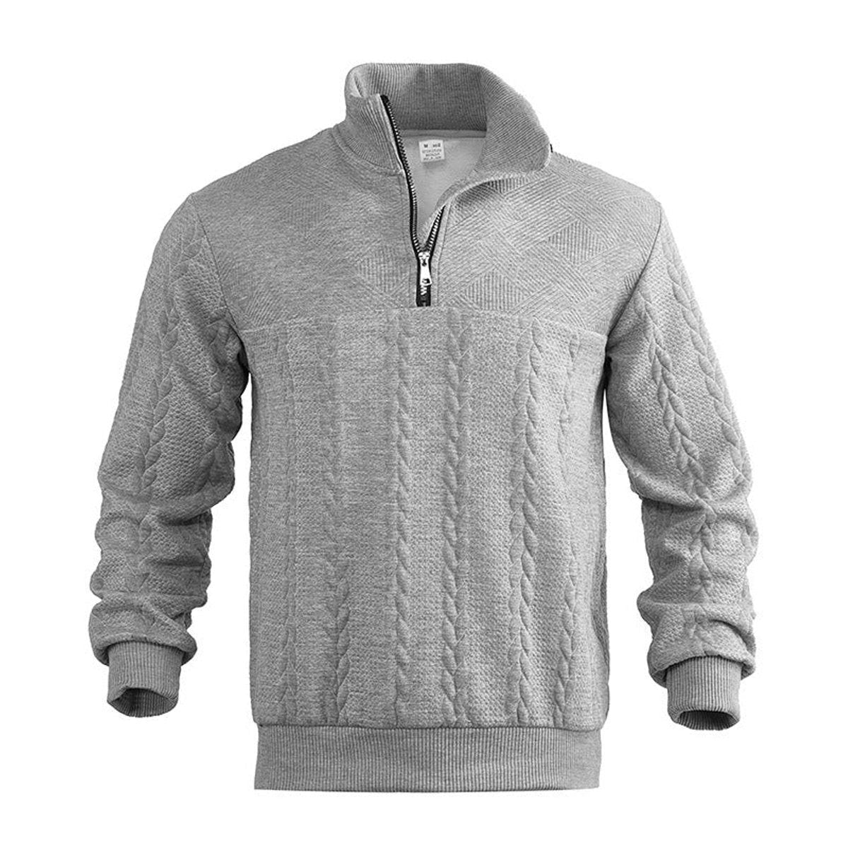 Cable-Panel Quarter-Zip Jumper - Grey Marbled