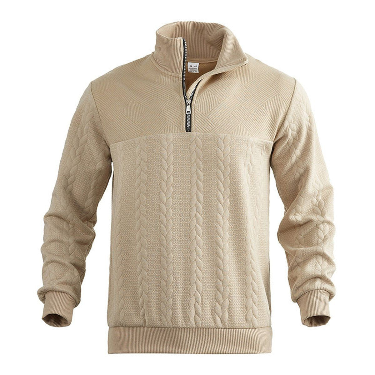 Cable-Panel Quarter-Zip Jumper - Beige
