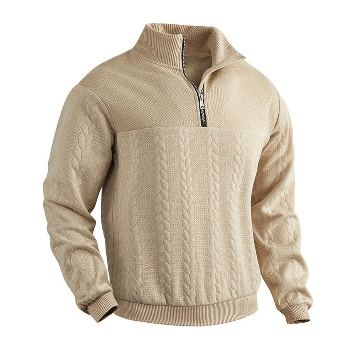 Cable-Panel Quarter-Zip Jumper - Beige