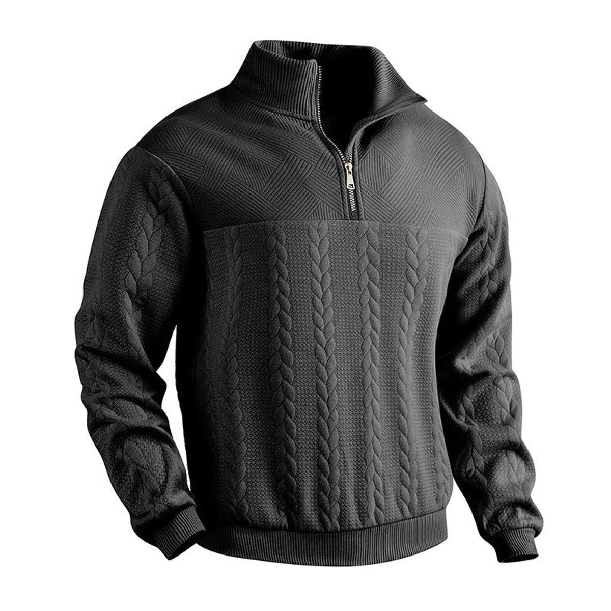 Cable-Panel Quarter-Zip Jumper - Black