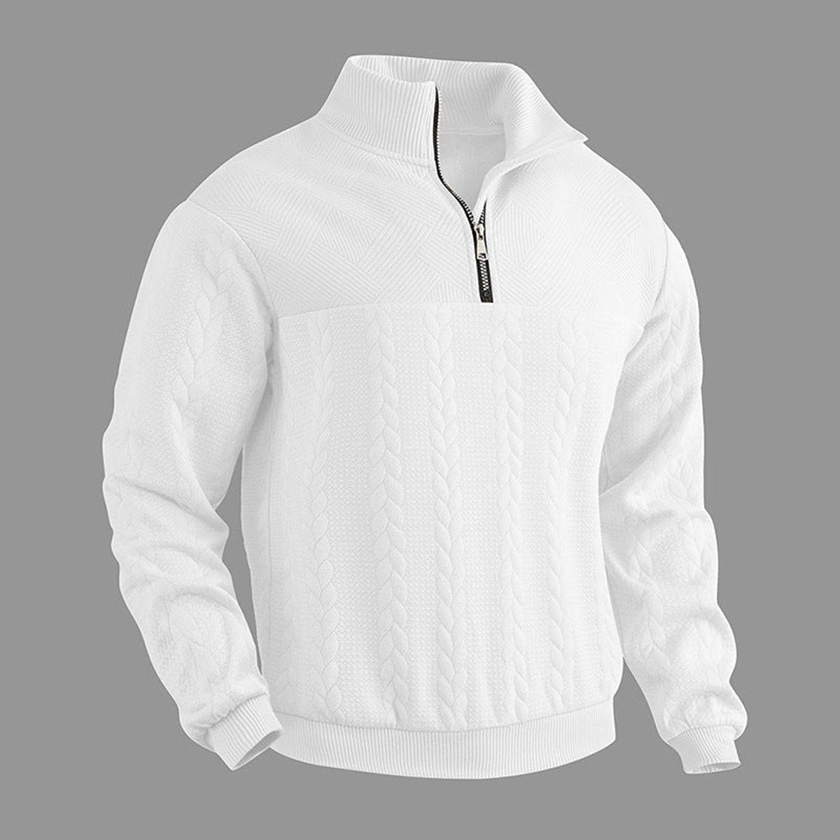 Cable-Panel Quarter-Zip Jumper - White