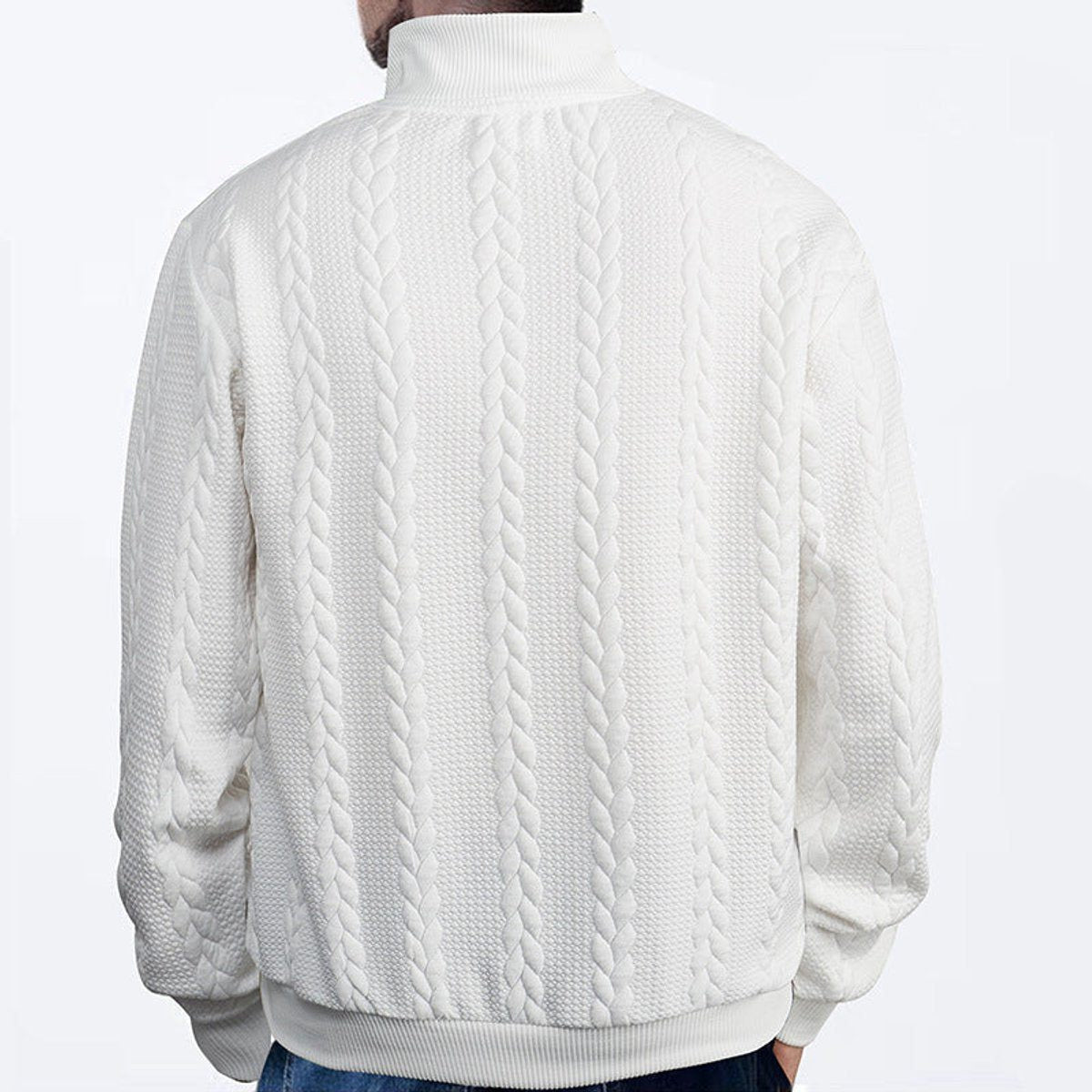 Cable-Panel Quarter-Zip Jumper - White