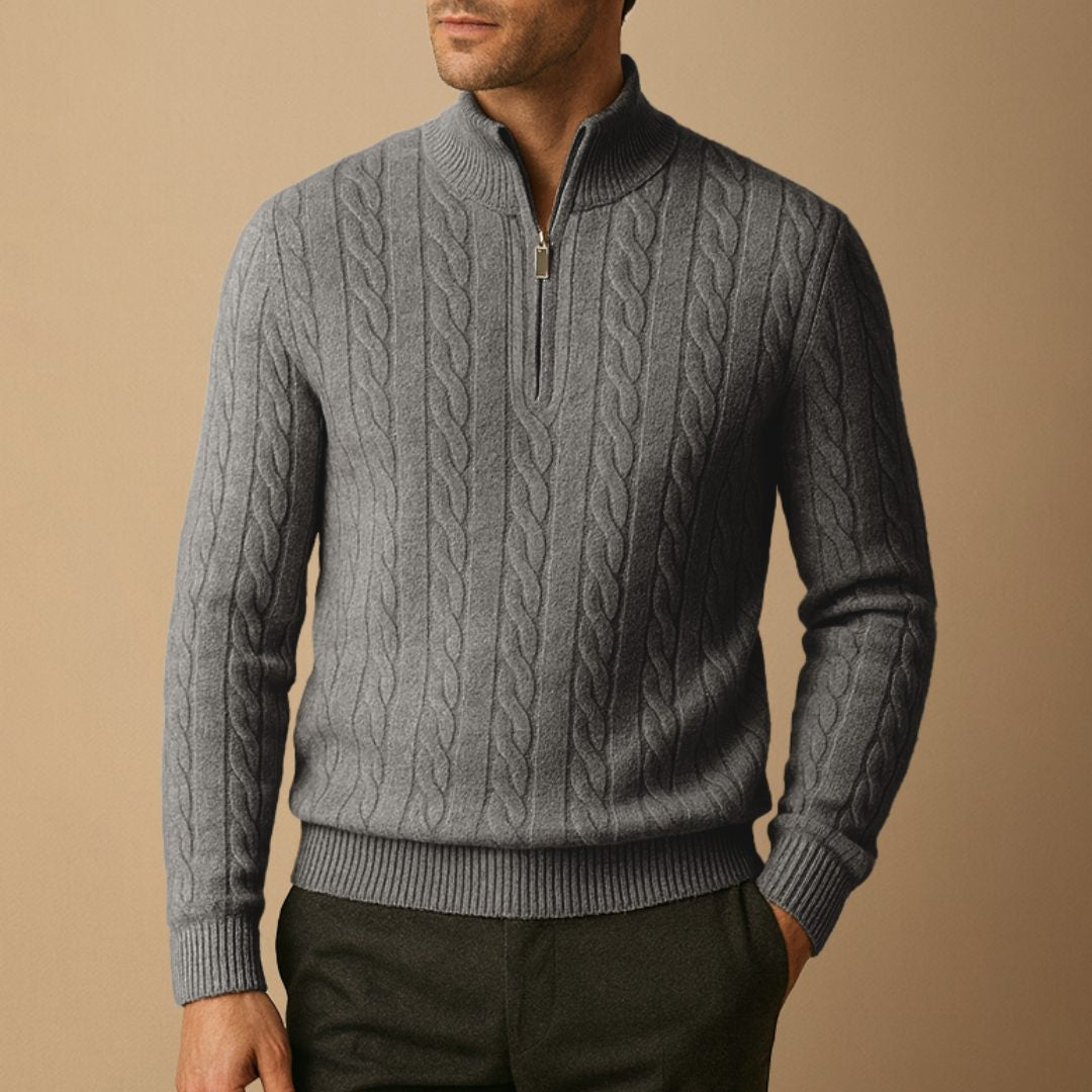 Cable-Knit Half-Zip Jumper - Charcoal Grey