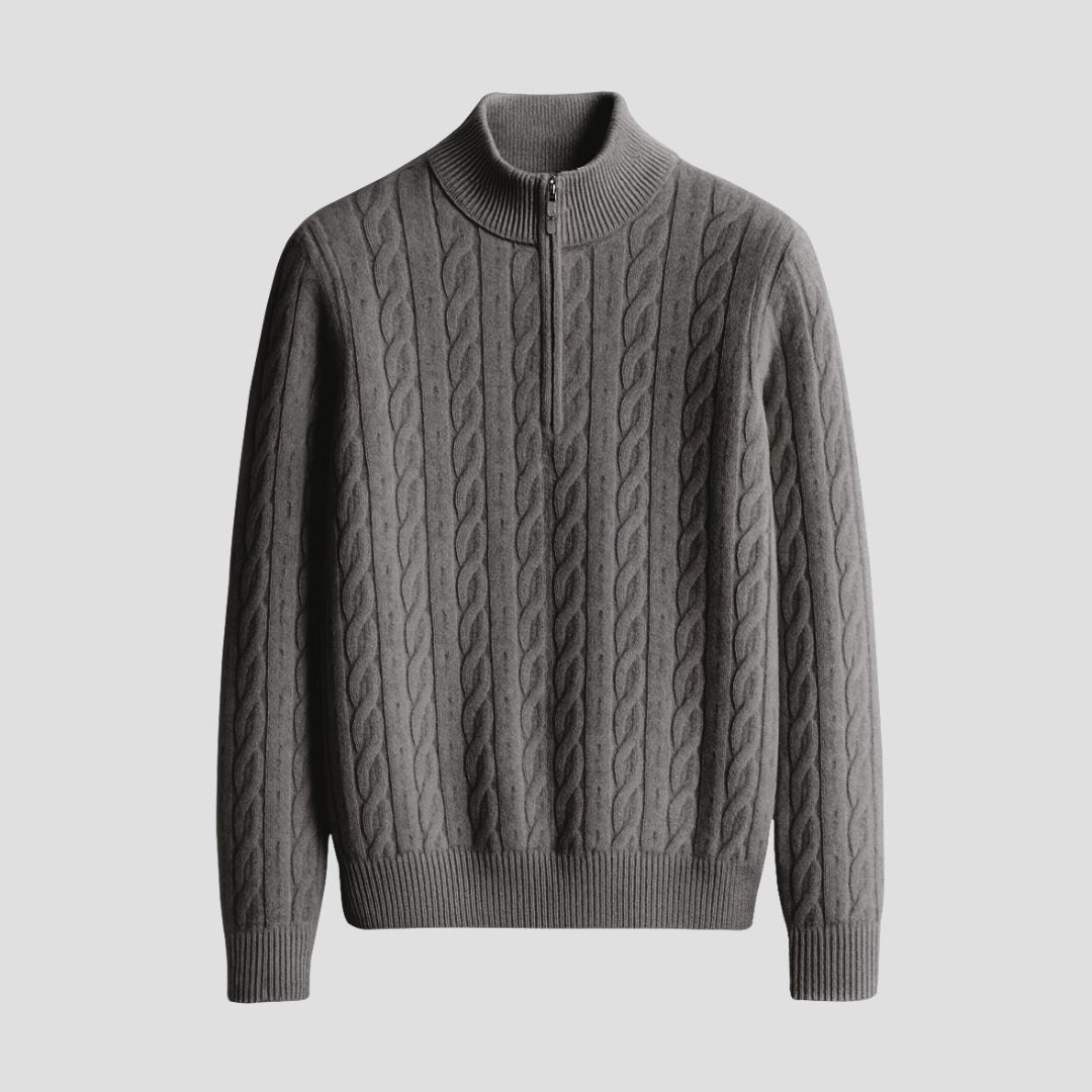 Cable-Knit Half-Zip Jumper - Charcoal Grey