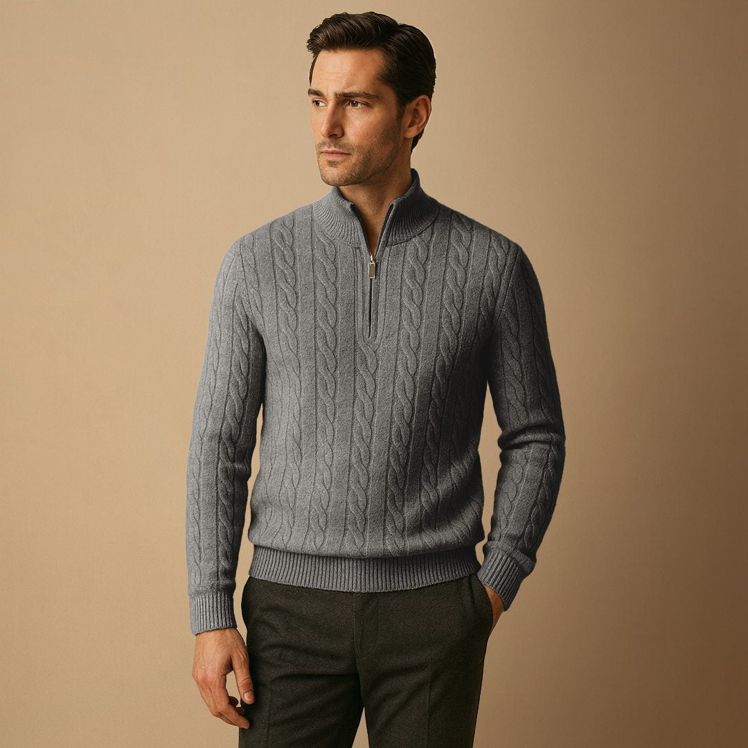 Cable-Knit Half-Zip Jumper - Charcoal Grey