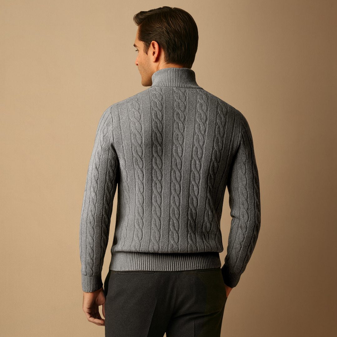 Cable-Knit Half-Zip Jumper - Charcoal Grey