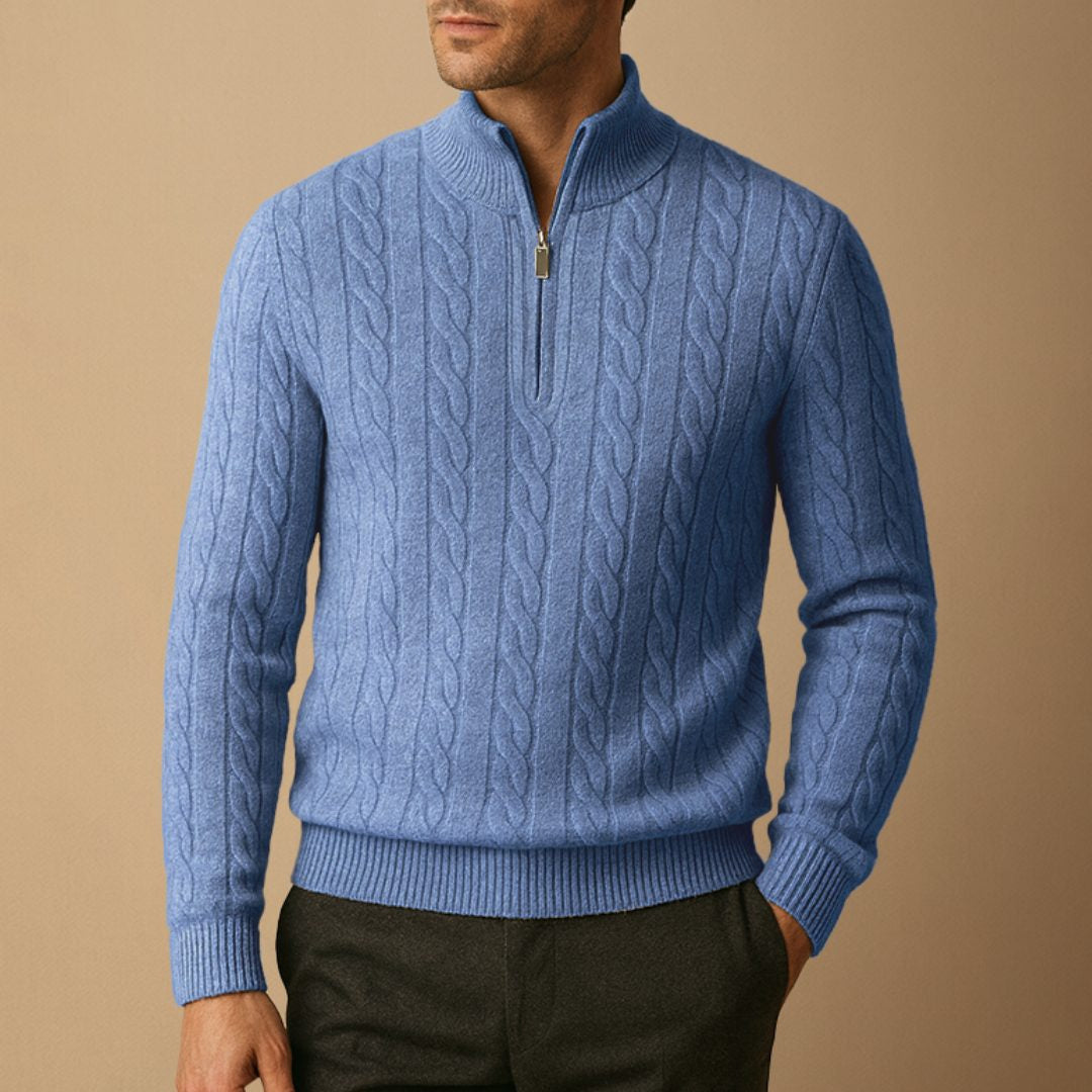 Cable-Knit Half-Zip Jumper - Silver Blue
