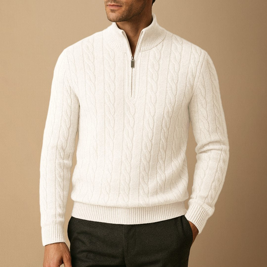 Cable-Knit Half-Zip Jumper - Coffee Beige