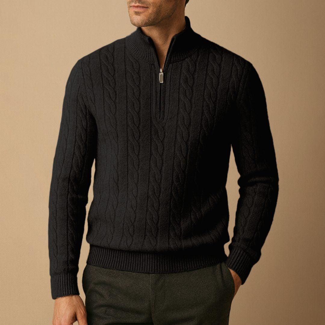 Cable-Knit Half-Zip Jumper - Black