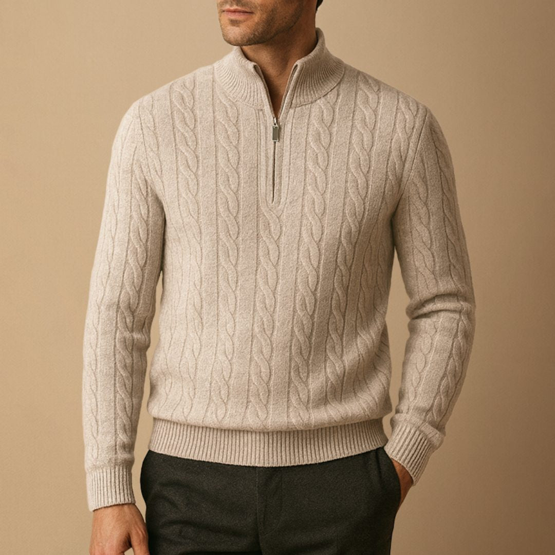 Cable-Knit Half-Zip Jumper - Beige