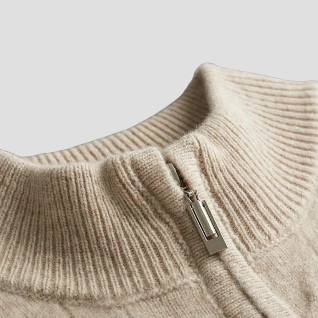 Cable-Knit Half-Zip Jumper - Beige