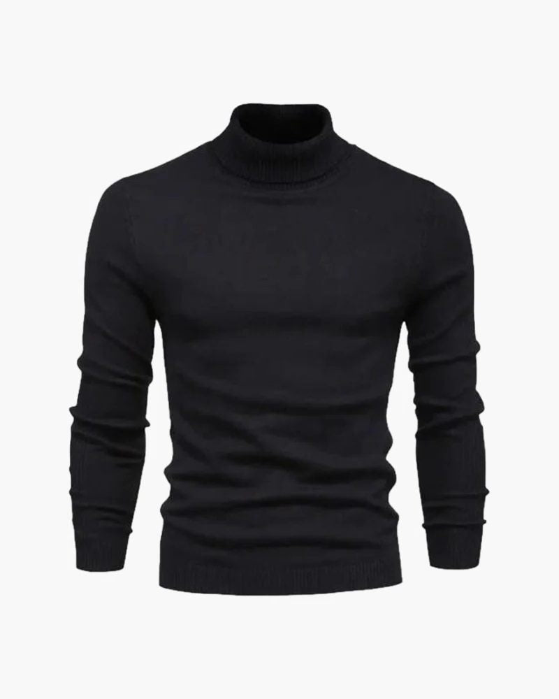 Fine-Knit Roll-Neck Jumper with Ribbed Cuffs - Black