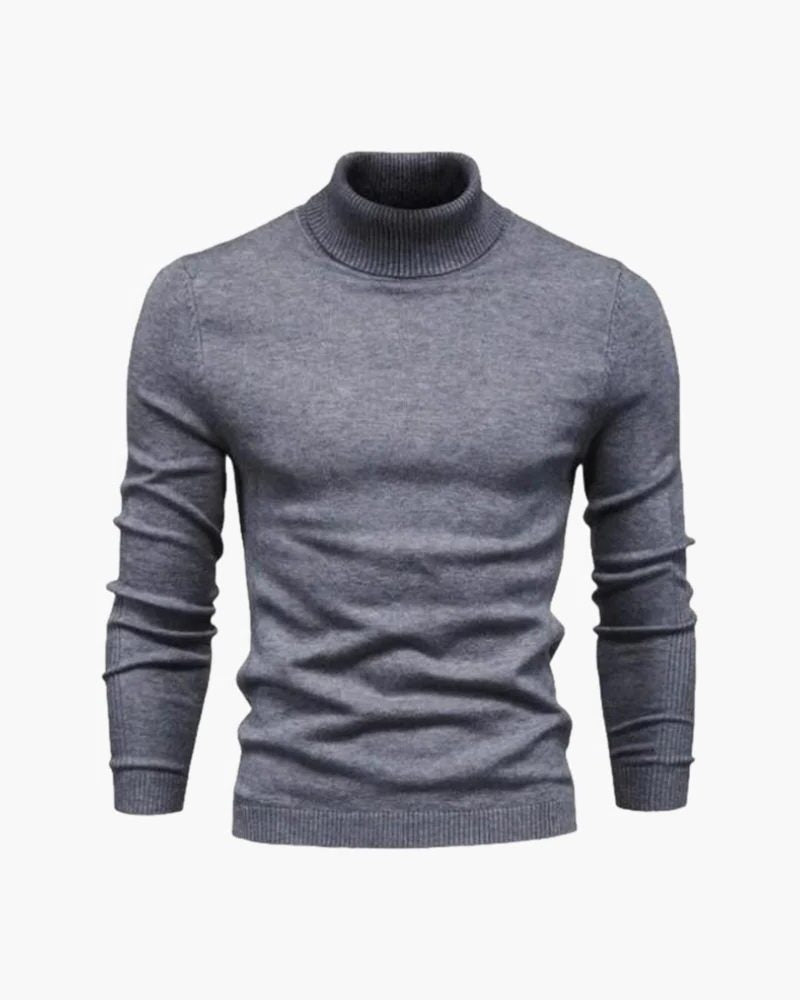 Fine-Knit Roll-Neck Jumper with Ribbed Cuffs - Grey
