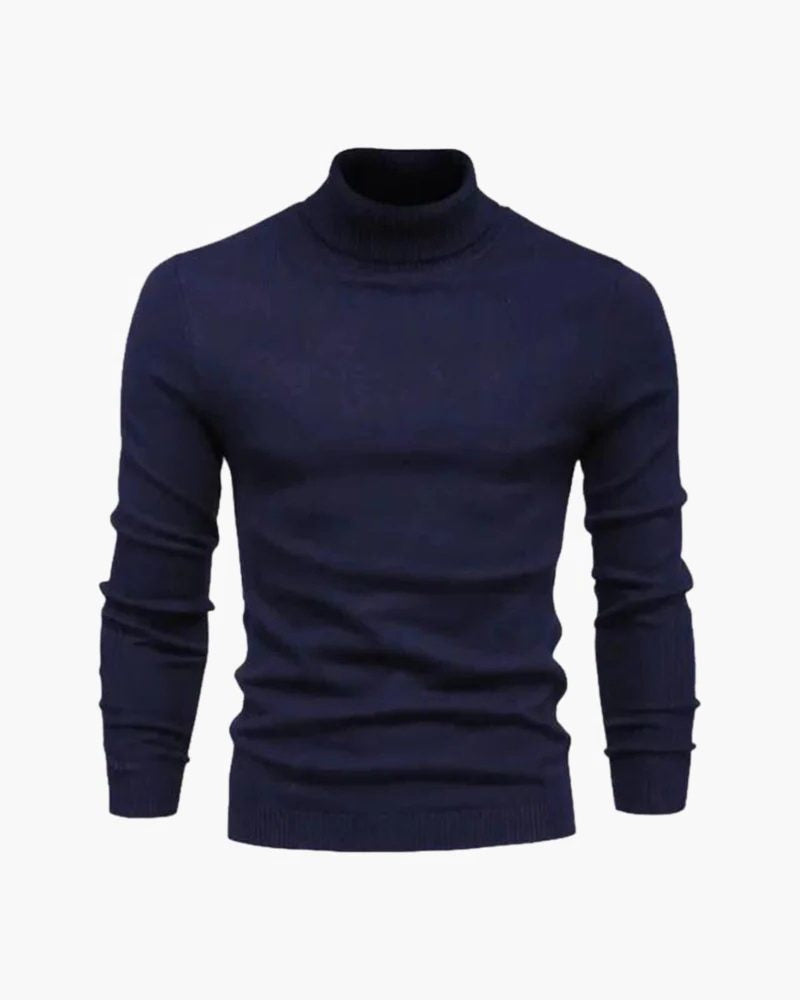 Fine-Knit Roll-Neck Jumper with Ribbed Cuffs - Navy