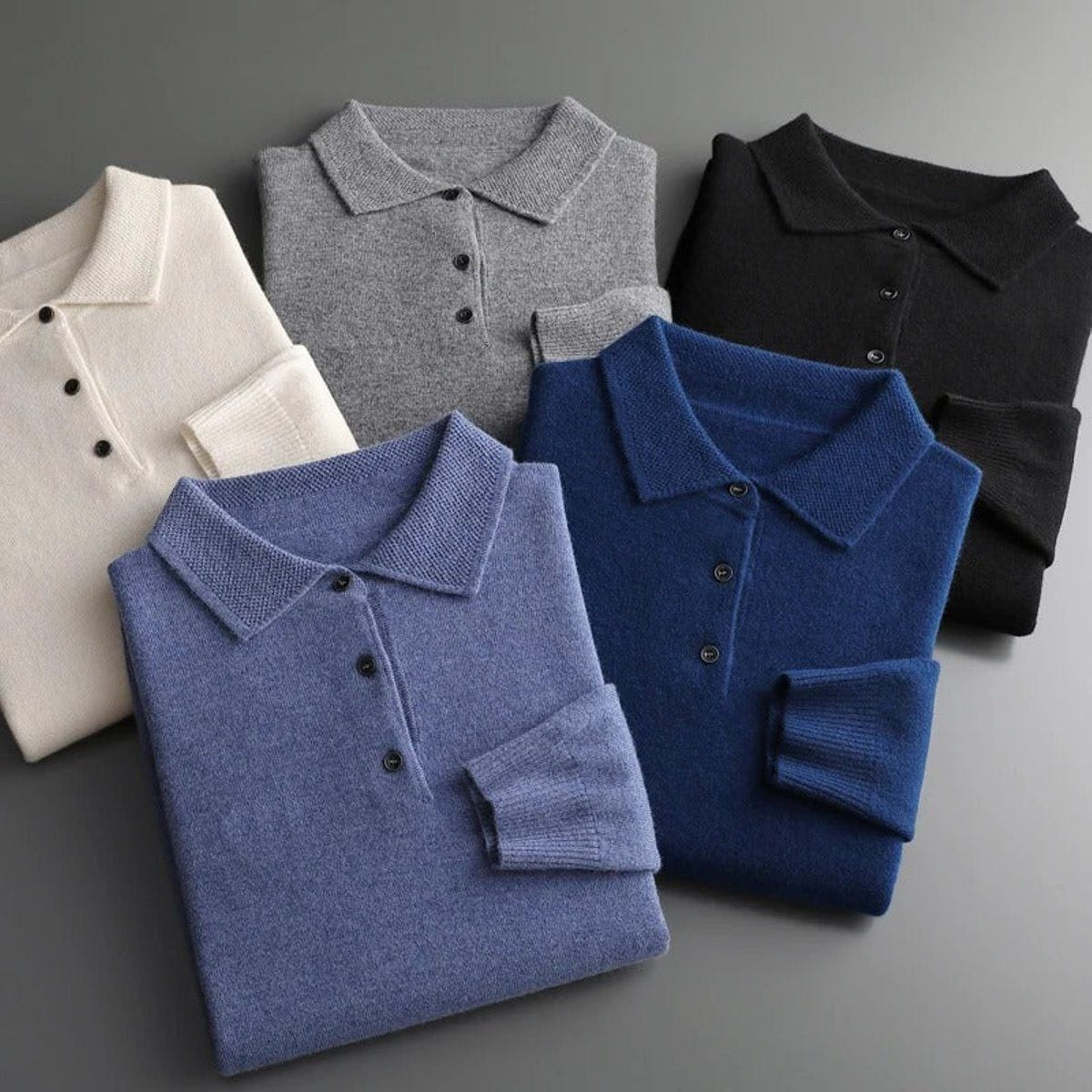 Long-Sleeve Polo-Collar Knit Jumper - Colour overview