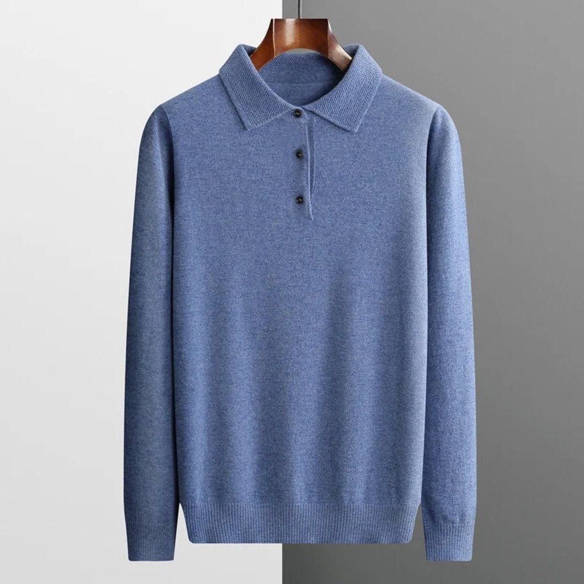 Long-Sleeve Polo-Collar Knit Jumper - Blue