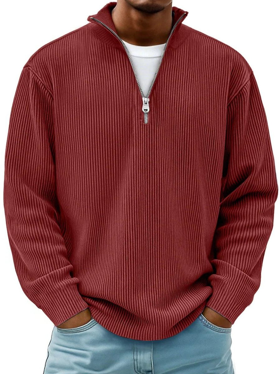 Chunky Ribbed Quarter-Zip Jumper - Red