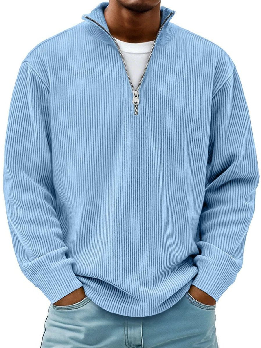 Chunky Ribbed Quarter-Zip Jumper - Blue