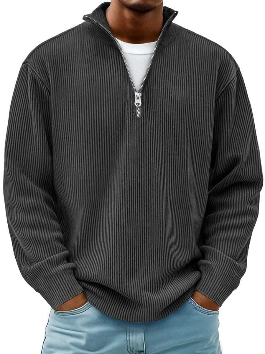Chunky Ribbed Quarter-Zip Jumper - Black