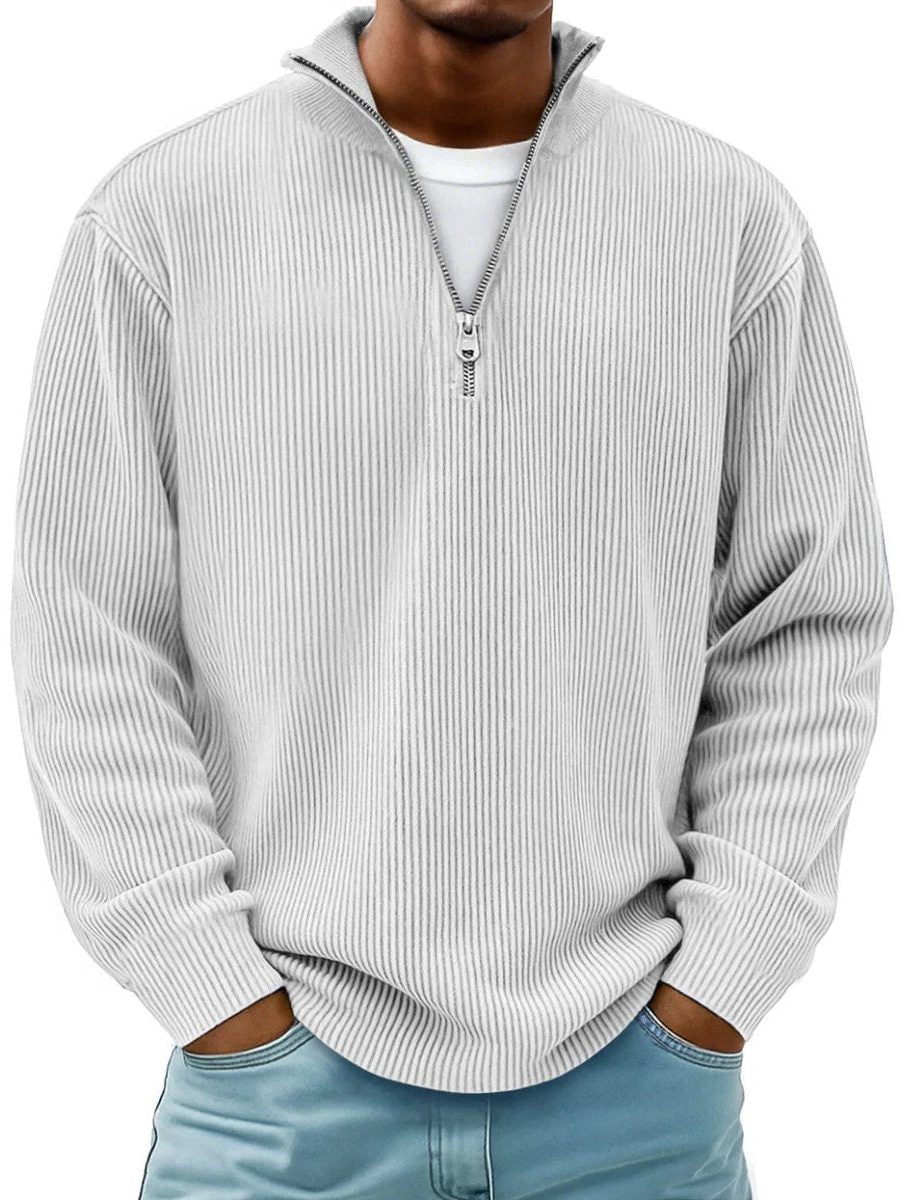 Chunky Ribbed Quarter-Zip Jumper - White