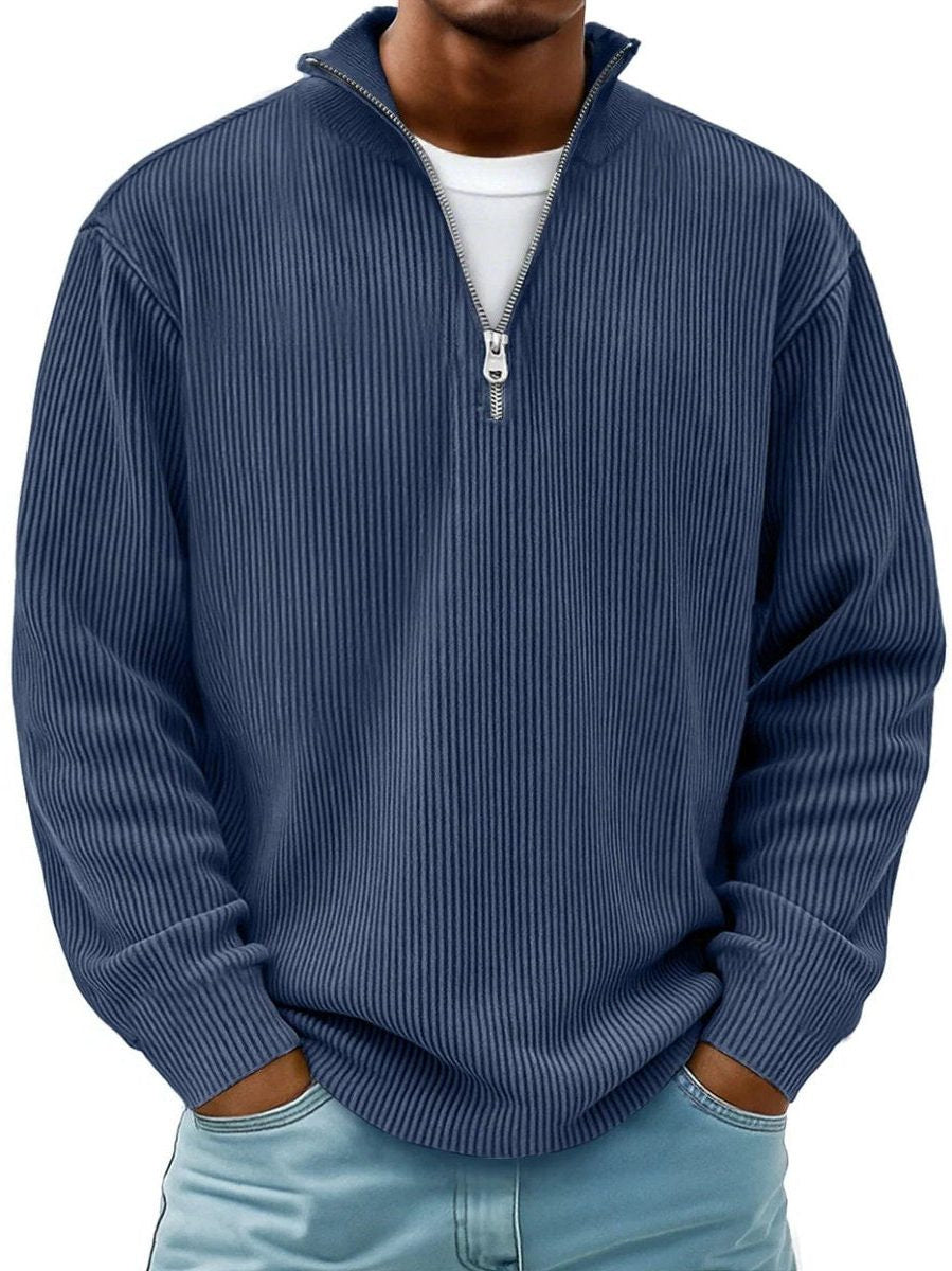 Chunky Ribbed Quarter-Zip Jumper - Navy