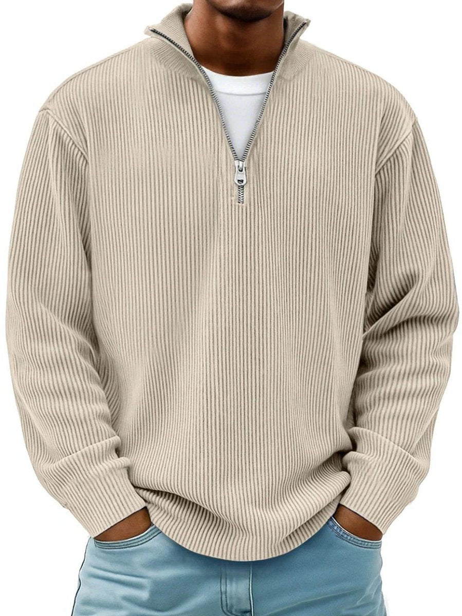 Chunky Ribbed Quarter-Zip Jumper - Khaki