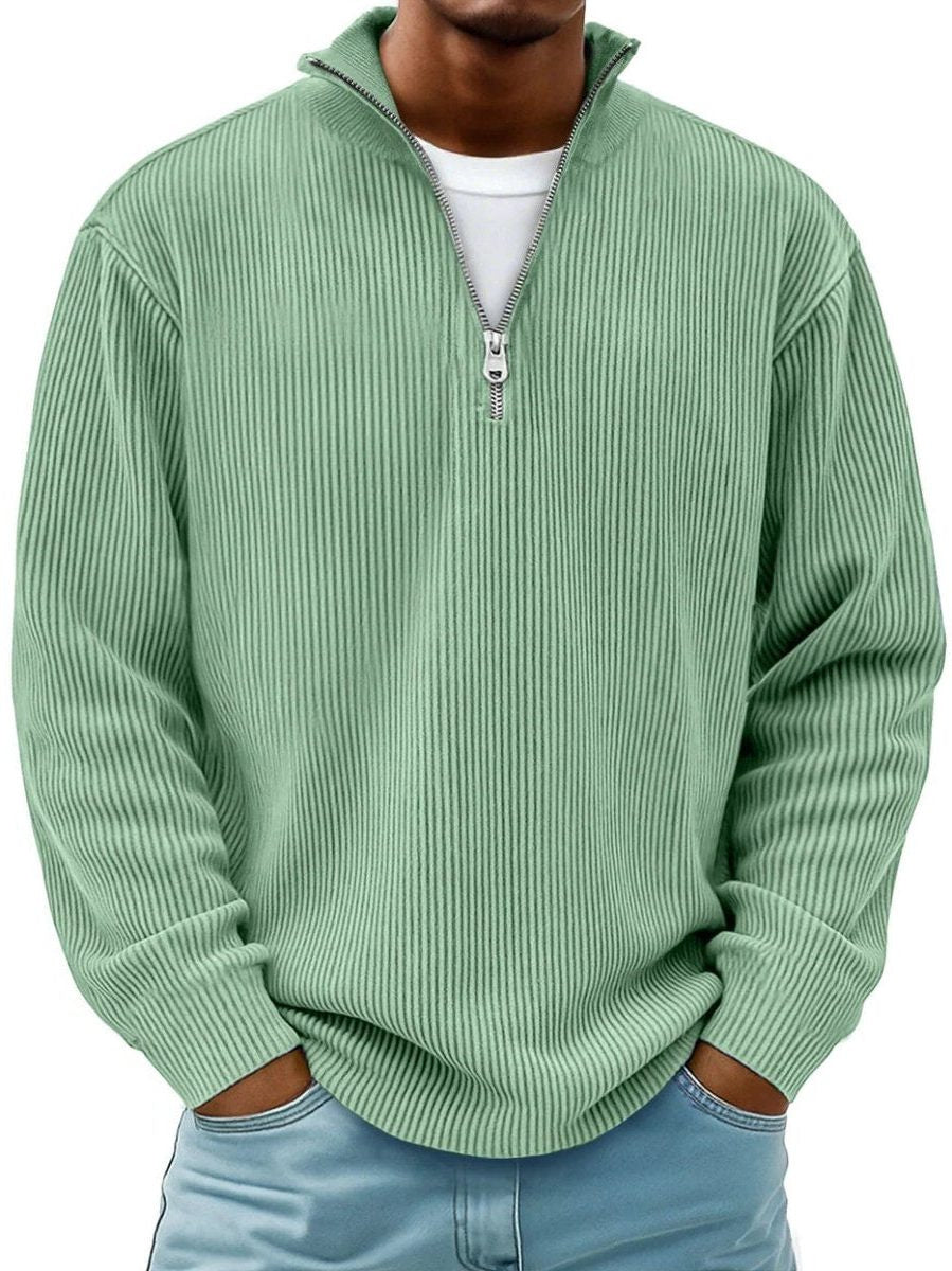 Chunky Ribbed Quarter-Zip Jumper - Green