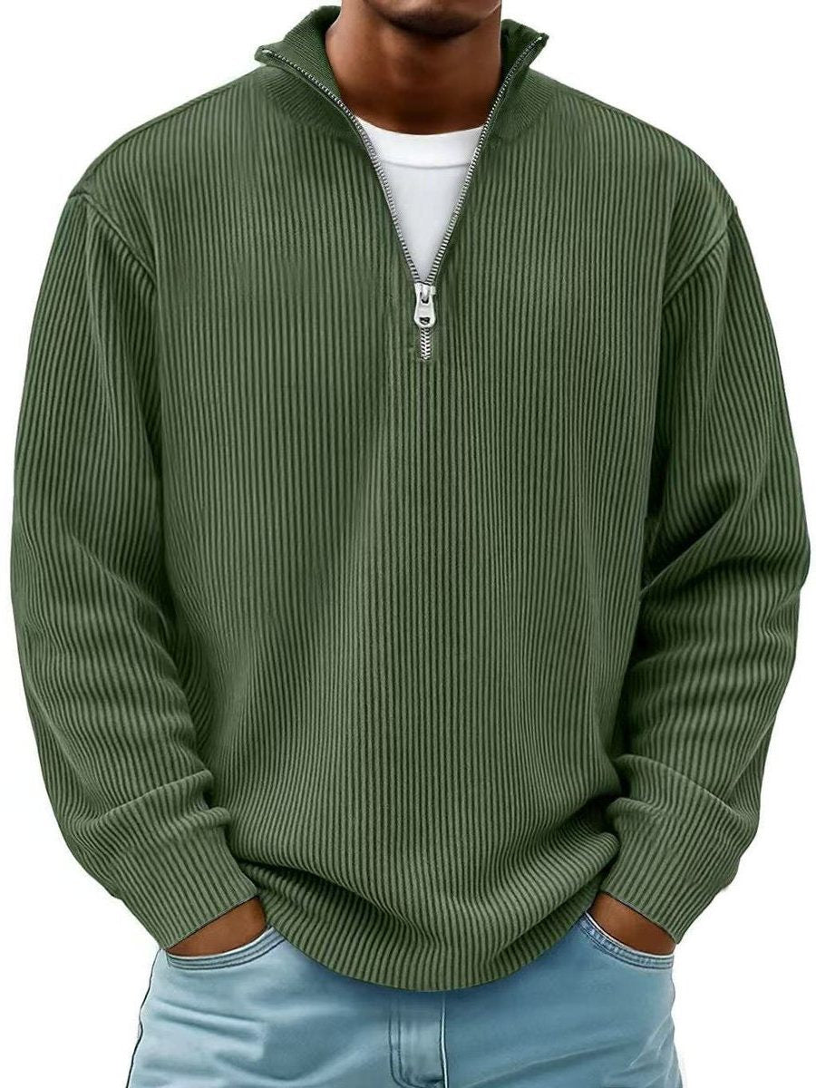 Chunky Ribbed Quarter-Zip Jumper - Olive Green