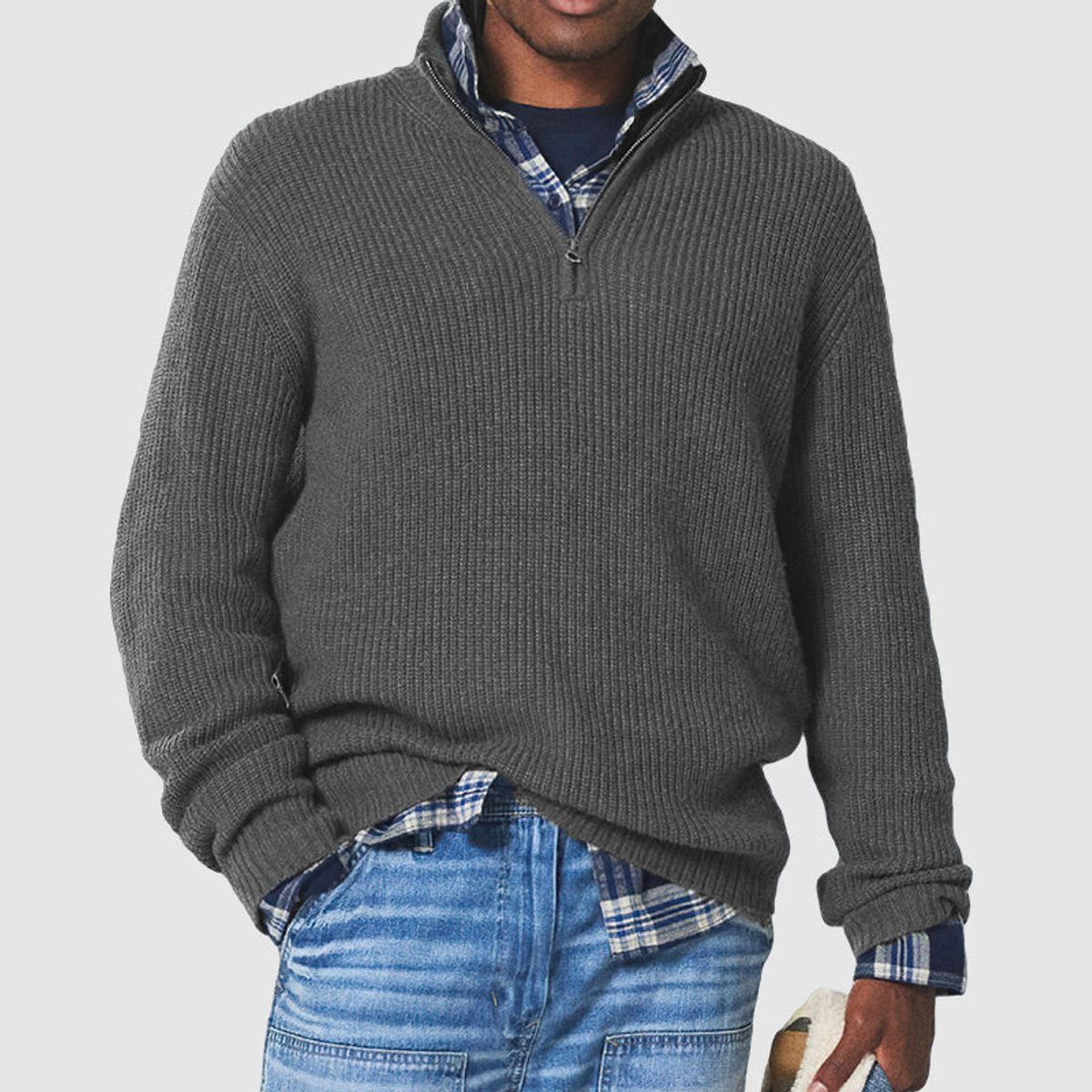 Textured Rib-Knit Quarter-Zip Jumper - Grey