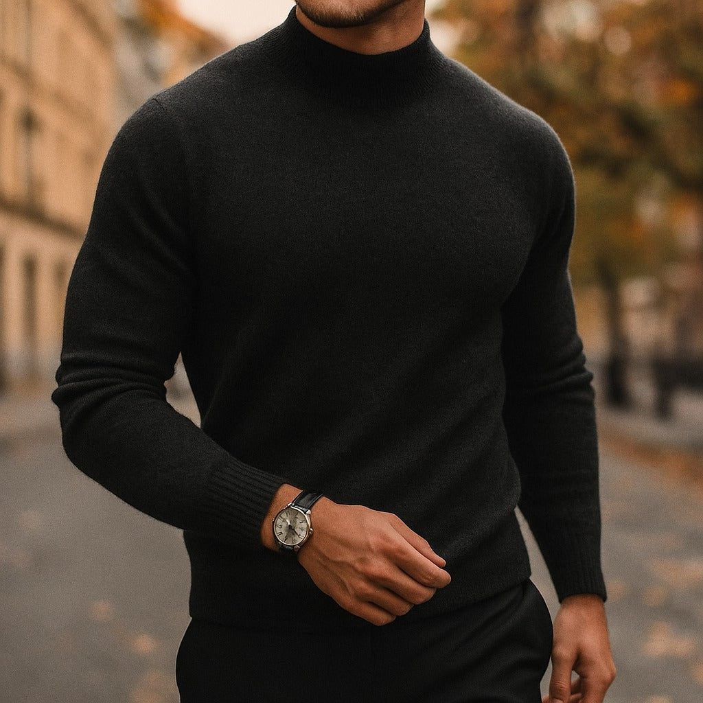 Slim-Fit Ribbed Roll-Neck Jumper - Black
