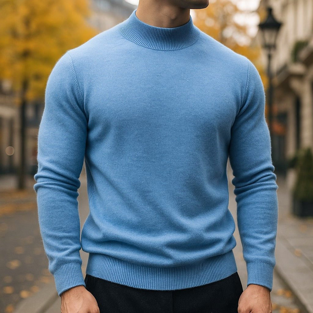 Slim-Fit Ribbed Roll-Neck Jumper - Sky Blue