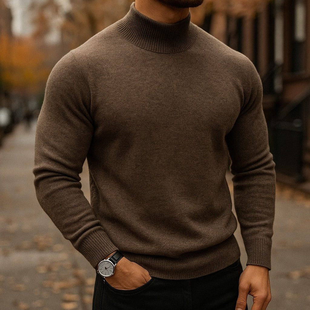 Slim-Fit Ribbed Roll-Neck Jumper - Brown