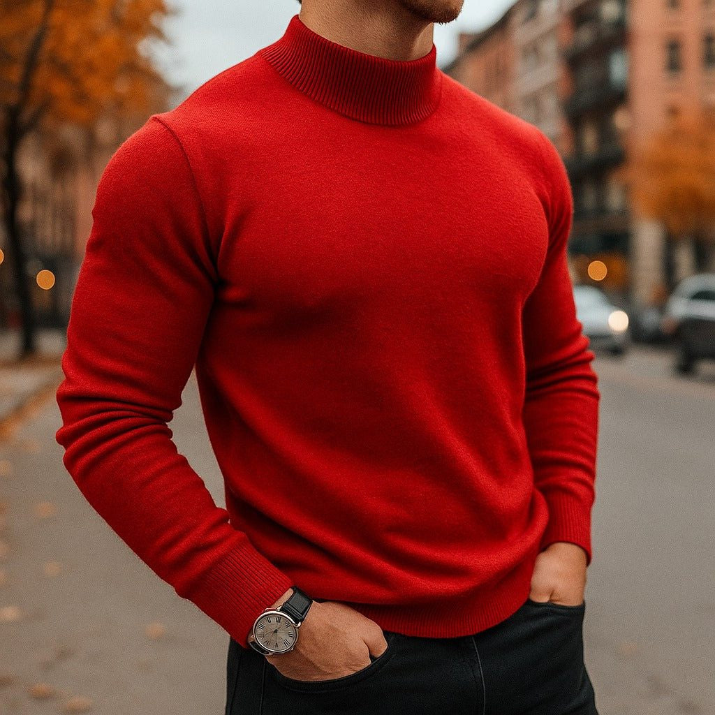 Slim-Fit Ribbed Roll-Neck Jumper - Red