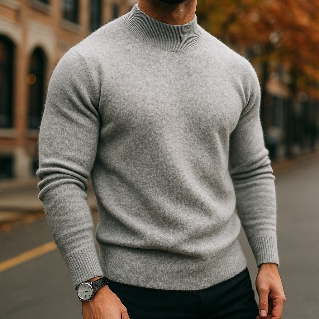 Slim-Fit Ribbed Roll-Neck Jumper - Light Grey