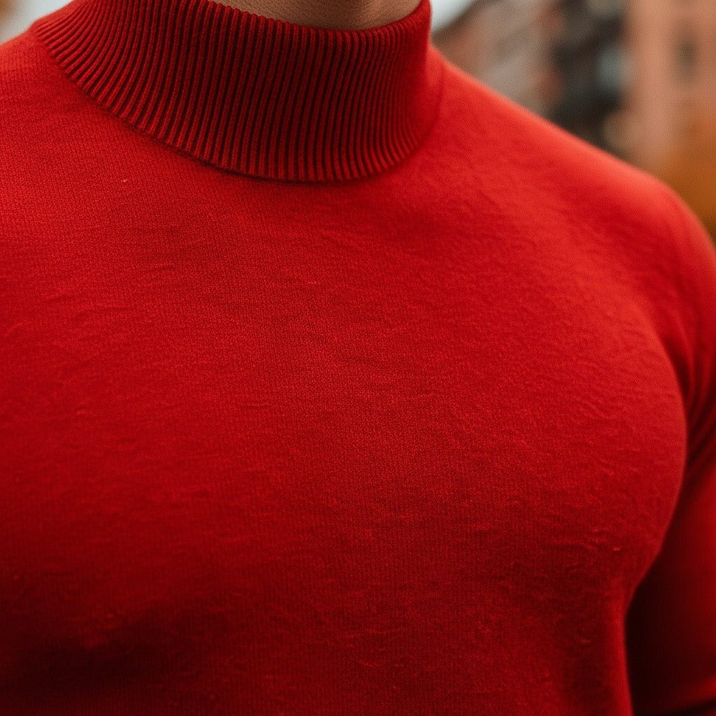 Slim-Fit Ribbed Roll-Neck Jumper - Red
