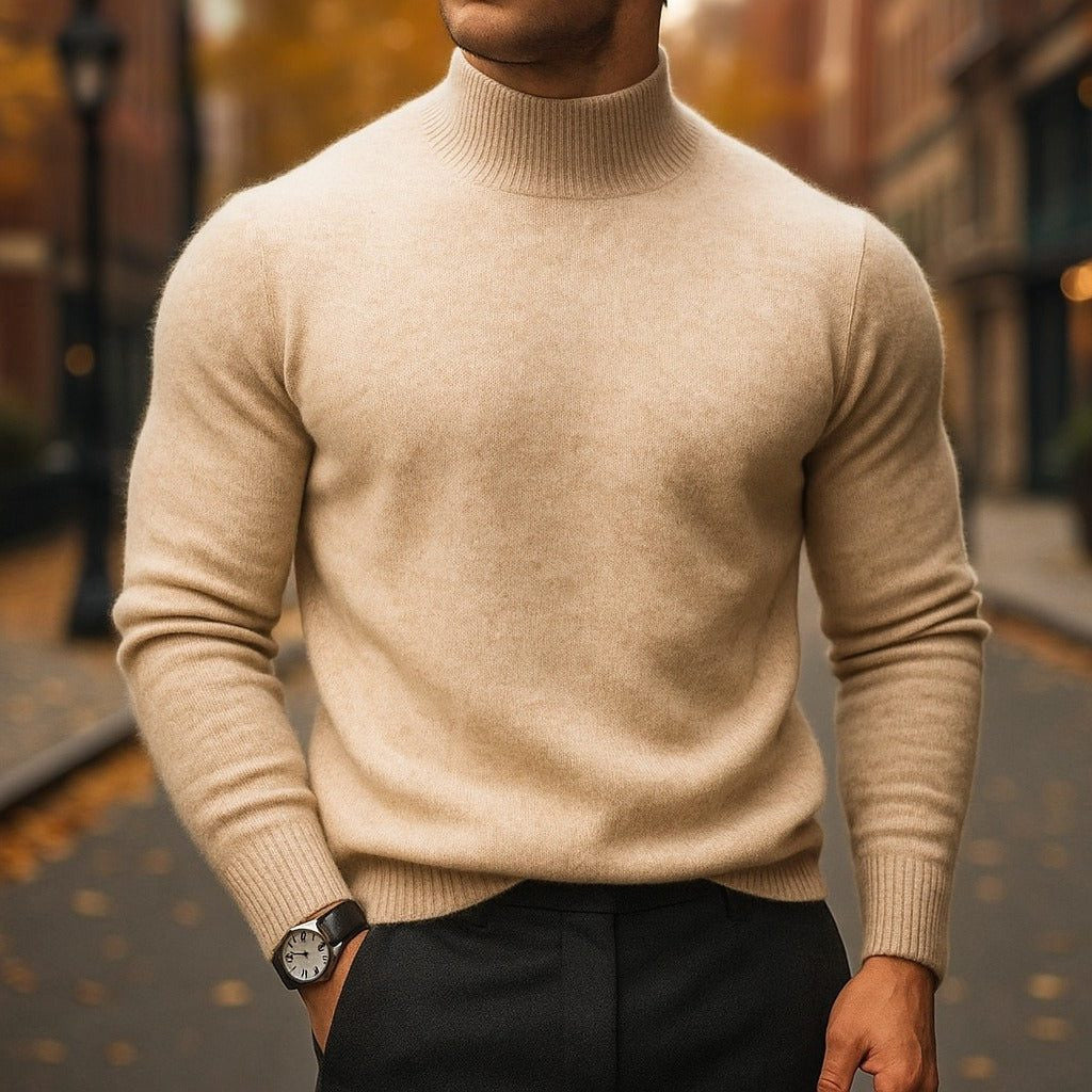 Slim-Fit Ribbed Roll-Neck Jumper - Camel