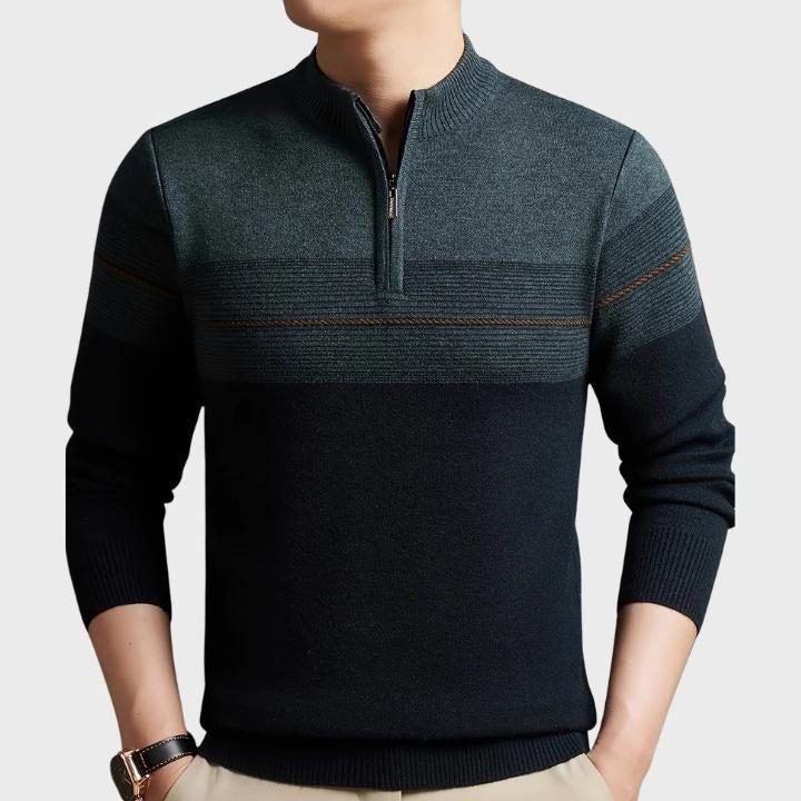 Striped Quarter-Zip Knit Jumper - Green